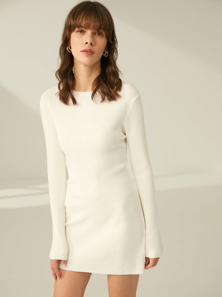 Robe pull col rond côtelé