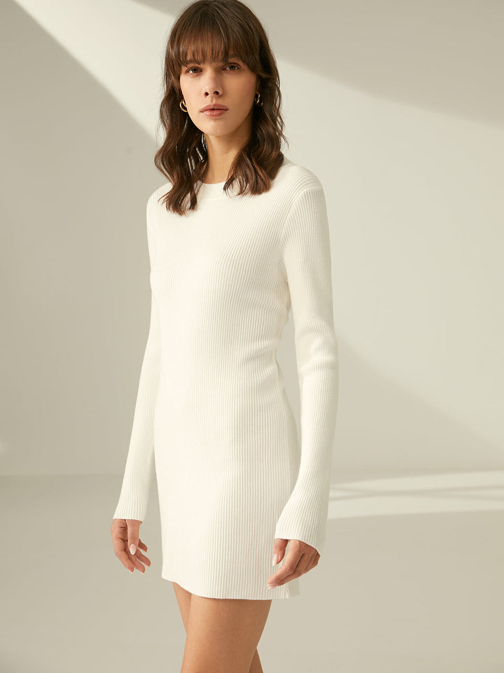 Robe pull col rond côtelé