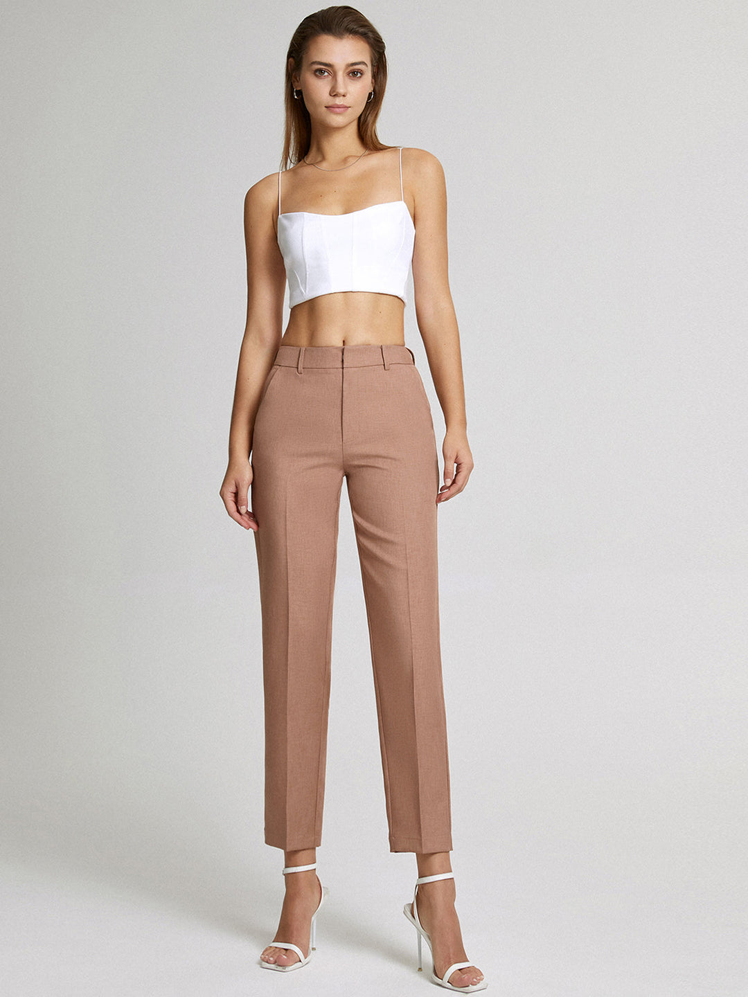 Pantalons skinny slim taille haute droits raccourcis