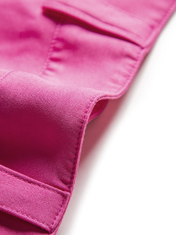 Pantalon Droit Taille Haute à Plis, Couleur Unie