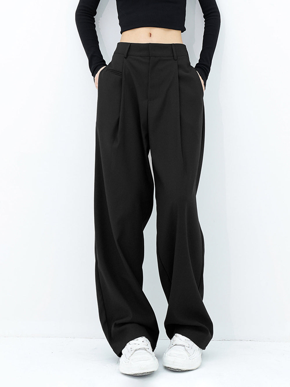 Pantalons Amples Taille Haute Jambe Large Basique