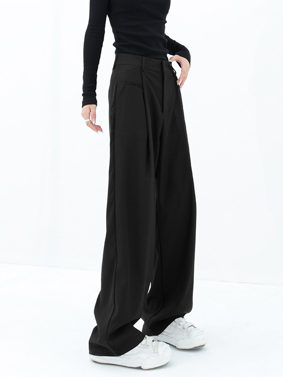 Pantalons Amples Taille Haute Jambe Large Basique