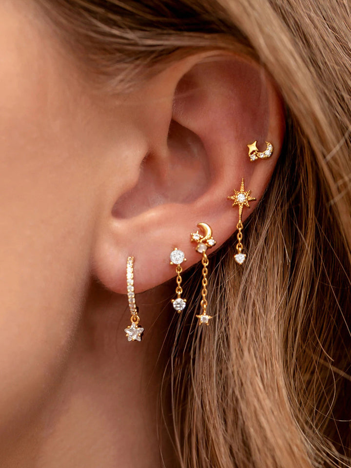 Boucles d'oreilles Étoiles et Lune - 5 Pièces