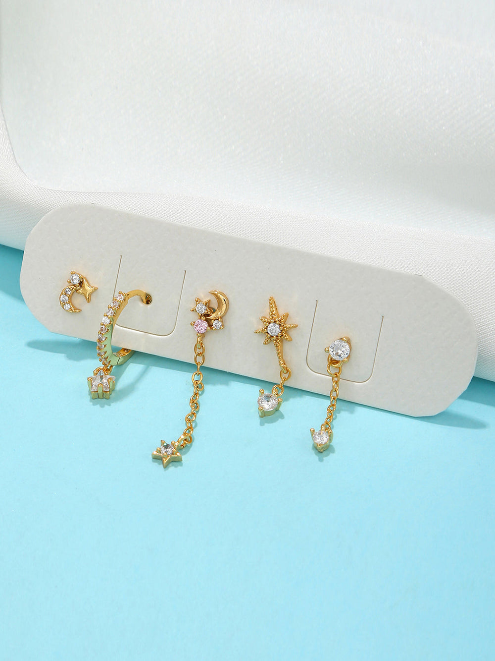 Boucles d'oreilles Étoiles et Lune - 5 Pièces