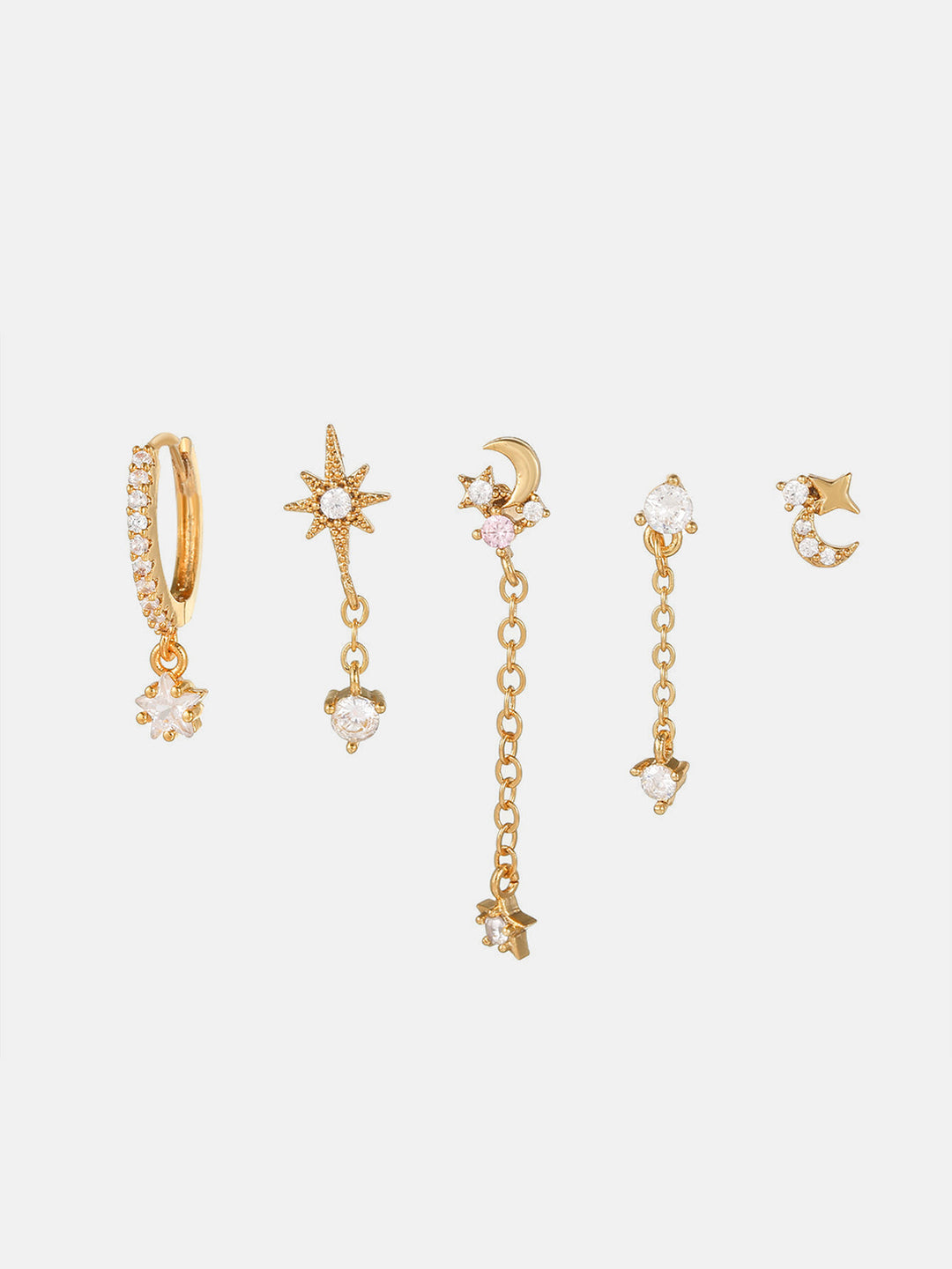Boucles d'oreilles Étoiles et Lune - 5 Pièces