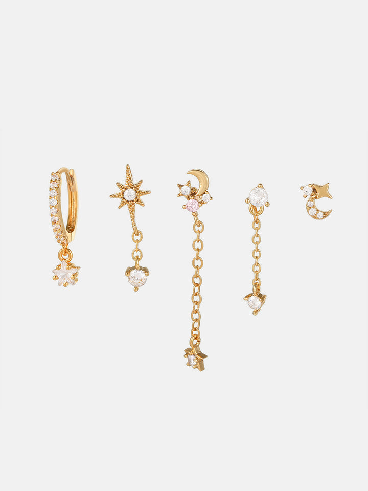 Boucles d'oreilles Étoiles et Lune - 5 Pièces