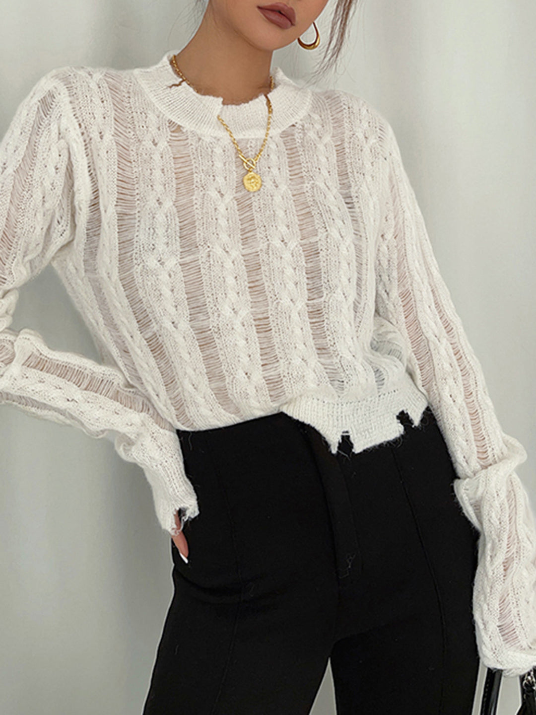 Chemise en maille crochet semi-transparente avec flocons de neige