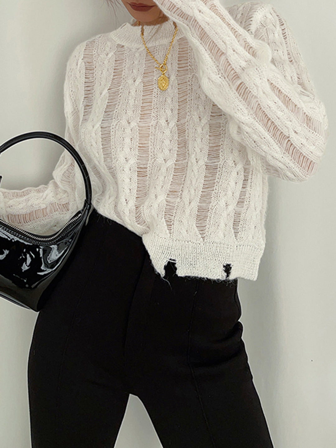 Chemise en maille crochet semi-transparente avec flocons de neige
