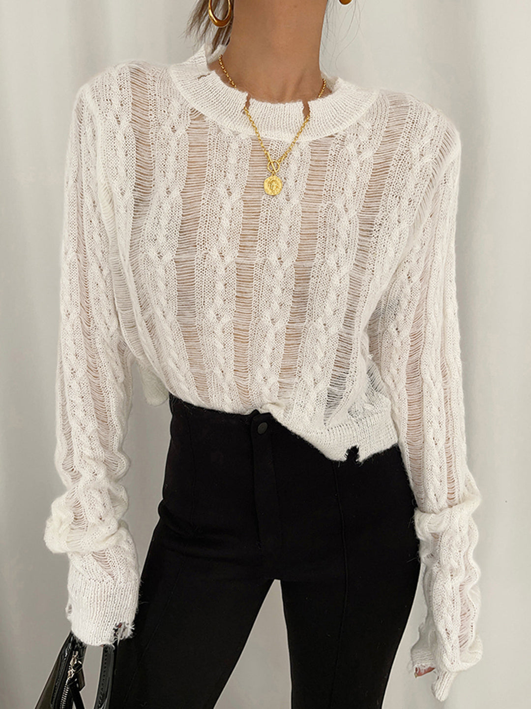 Chemise en maille crochet semi-transparente avec flocons de neige
