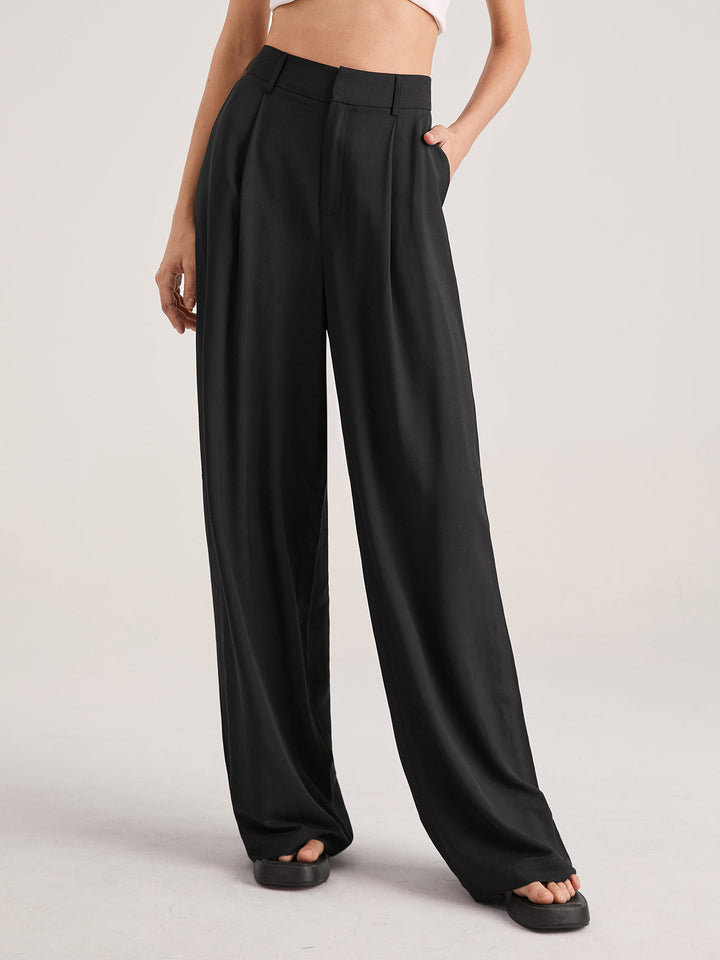 Pantalon ample taille haute plissé