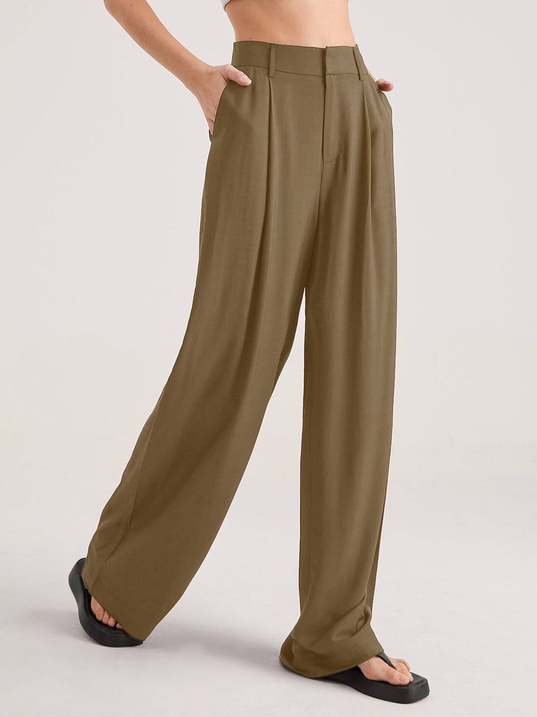 Pantalon ample taille haute plissé