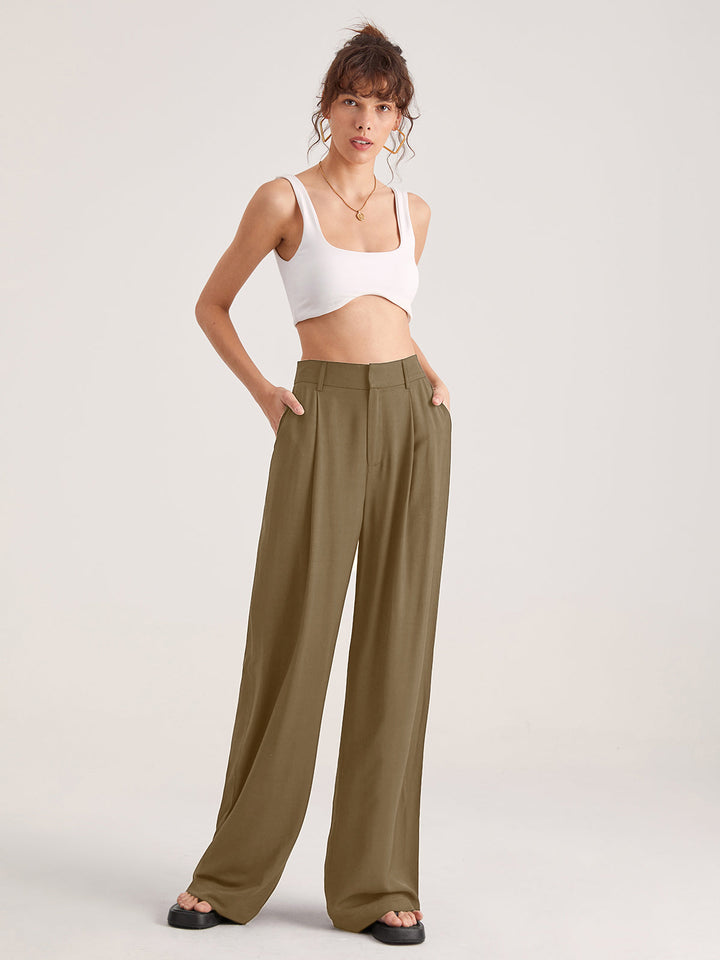 Pantalon ample taille haute plissé