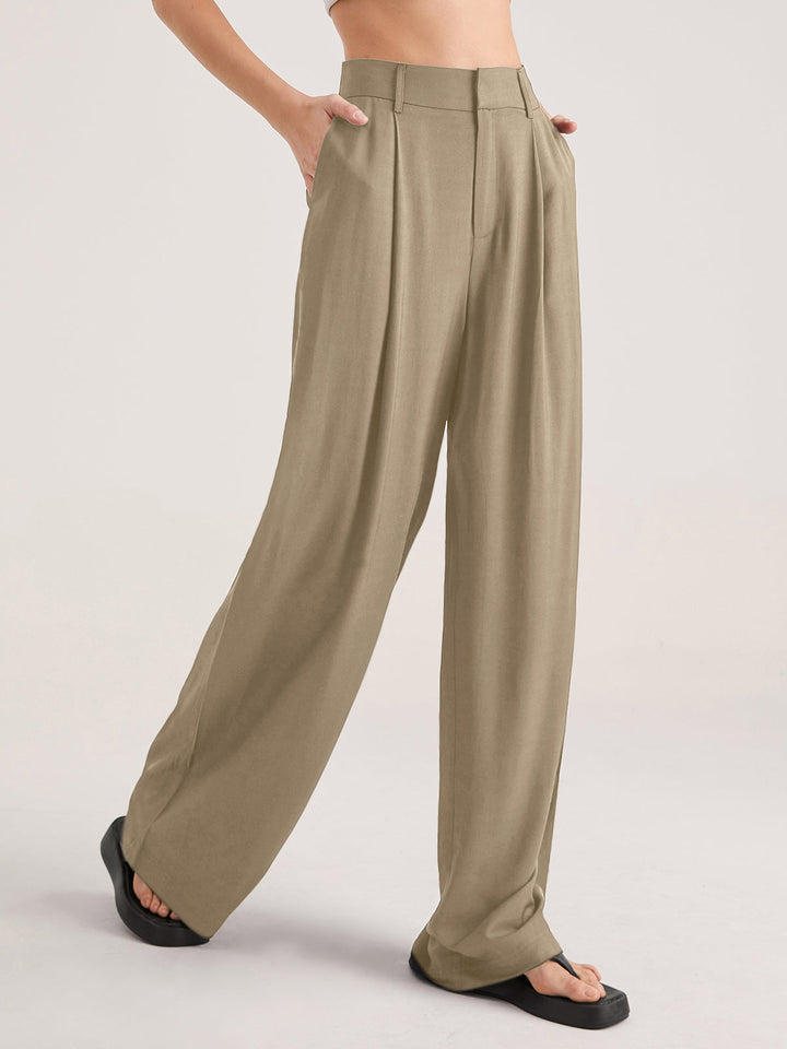 Pantalon ample taille haute plissé