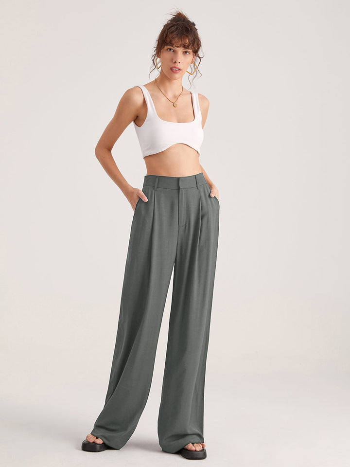 Pantalon ample taille haute plissé