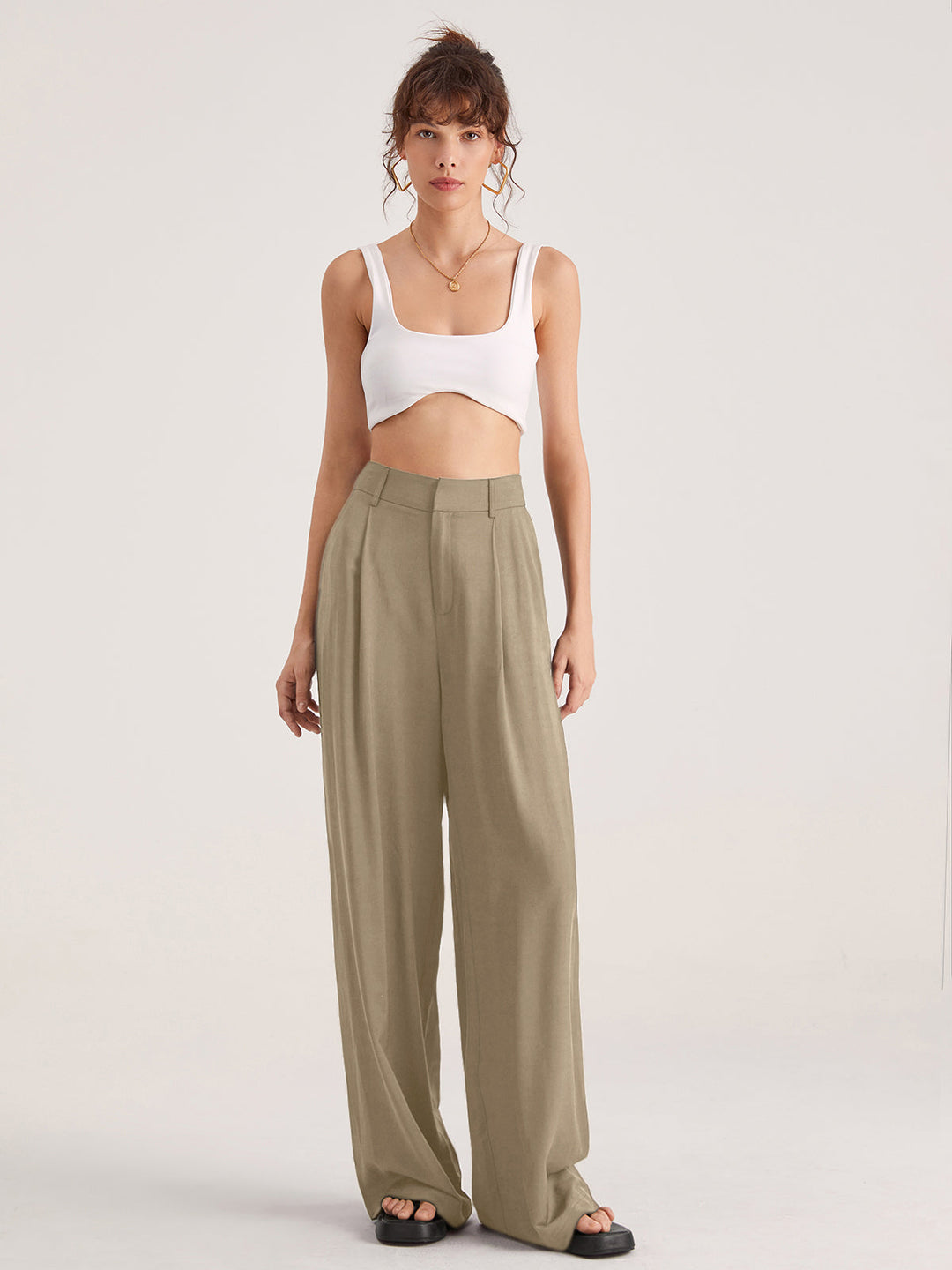 Pantalon ample taille haute plissé