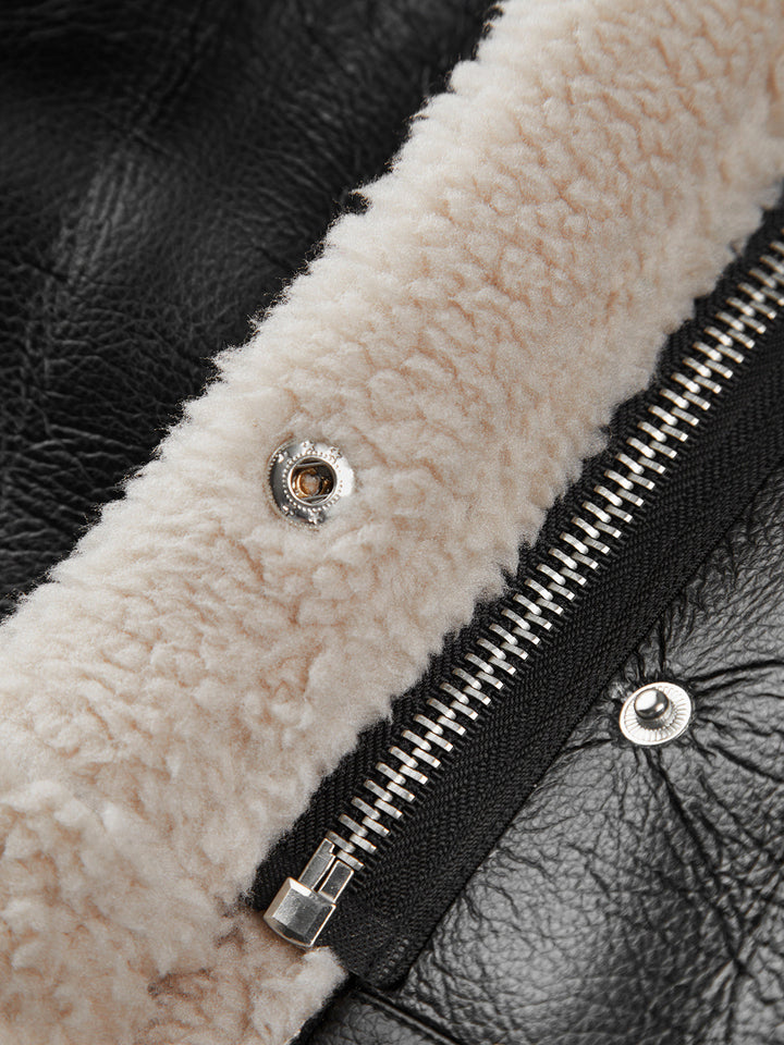Veste de vol en cuir doublée sherpa et shearling