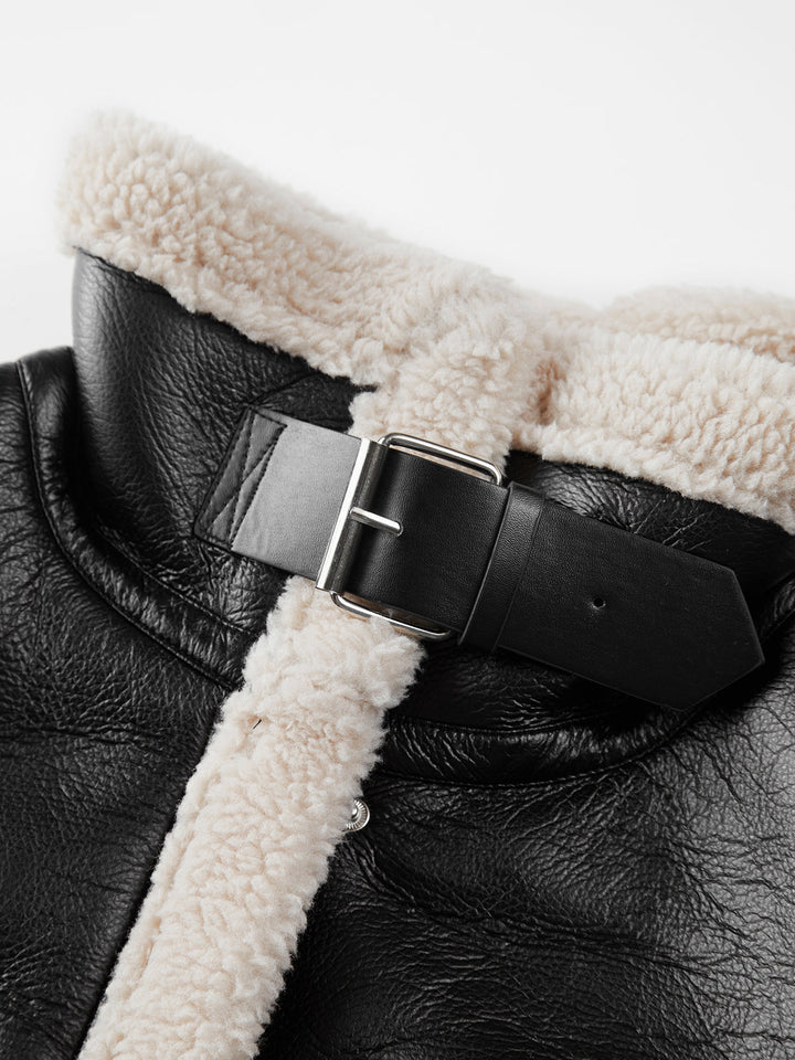 Veste de vol en cuir doublée sherpa et shearling