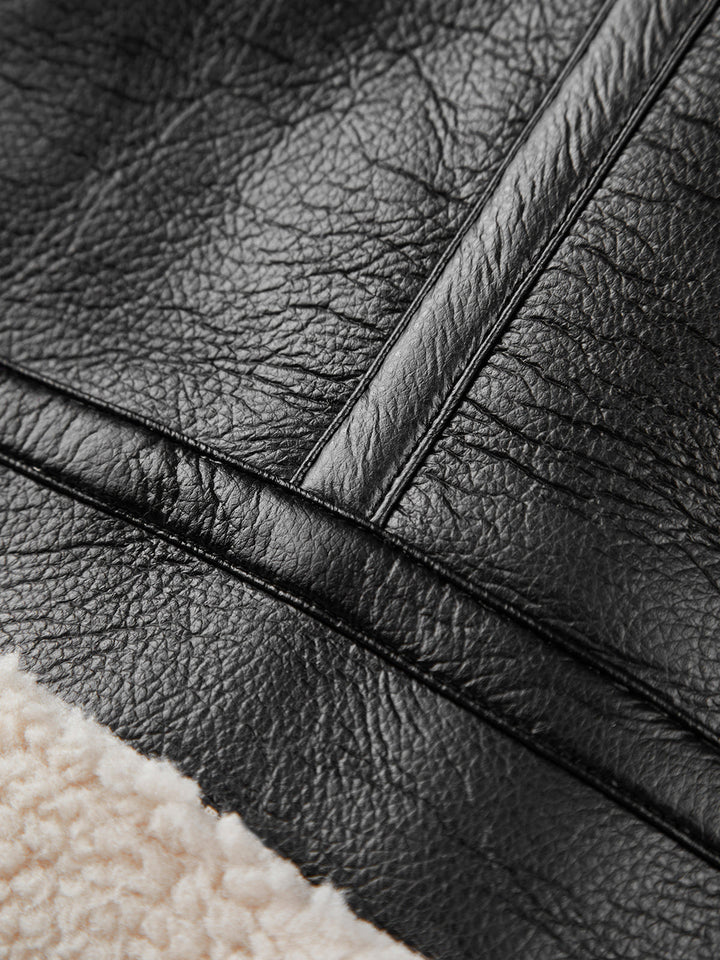 Veste de vol en cuir doublée sherpa et shearling