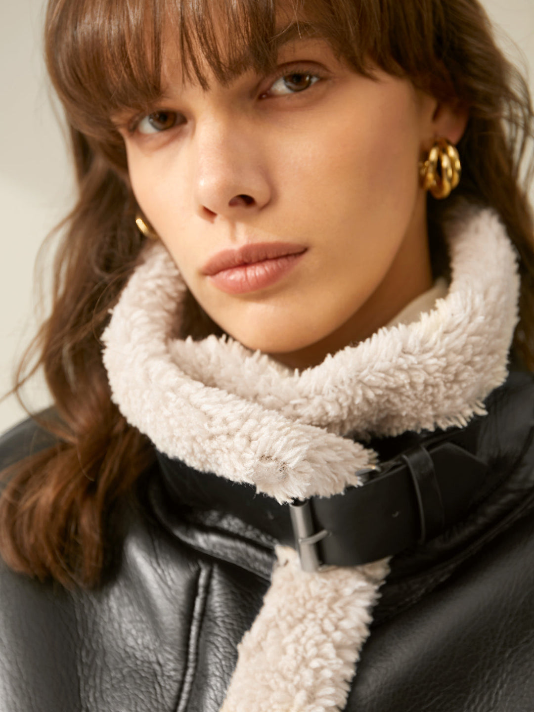 Veste de vol en cuir doublée sherpa et shearling