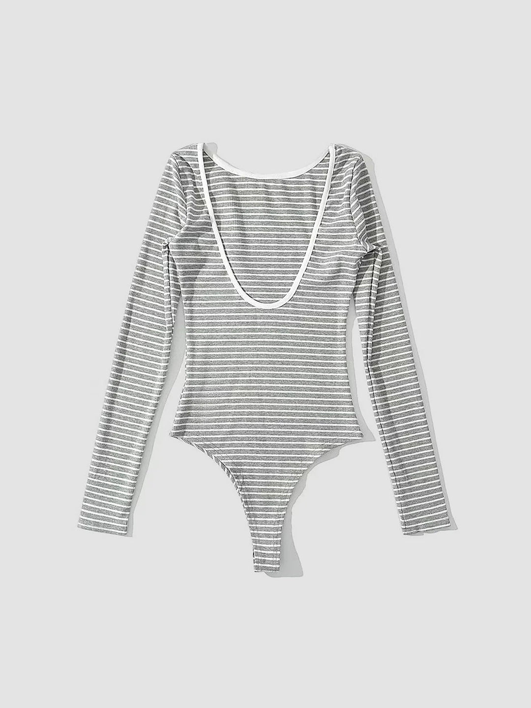 Combinaison Bodysuit Manches Longues à Rayures Dos Ouvert