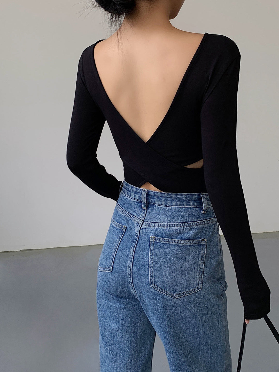 Chemise à Manches Longues V-Shape Dos Nu