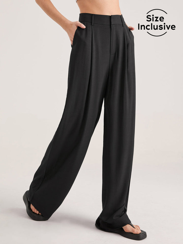 Pantalon ample taille haute plissé