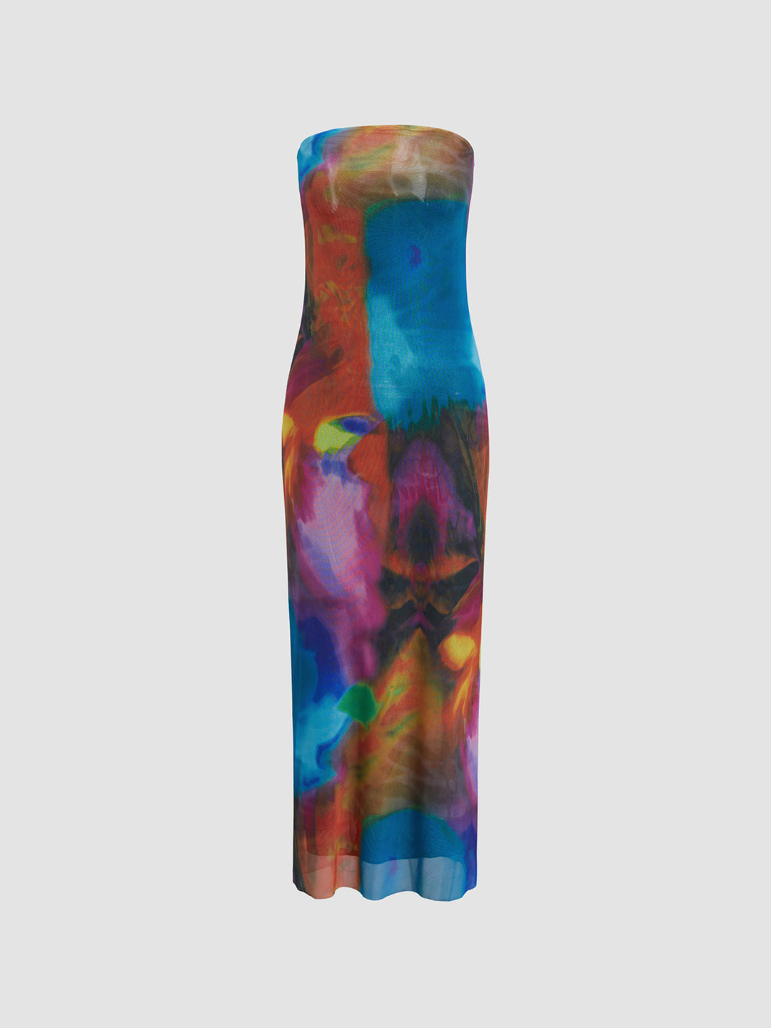 Robe Mi-longue Bandeau en Tulle Imprimé