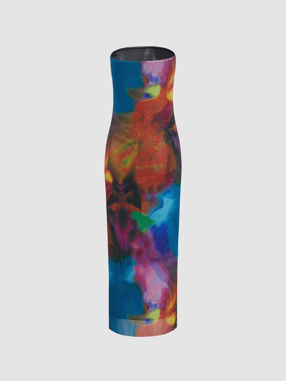 Robe Mi-longue Bandeau en Tulle Imprimé