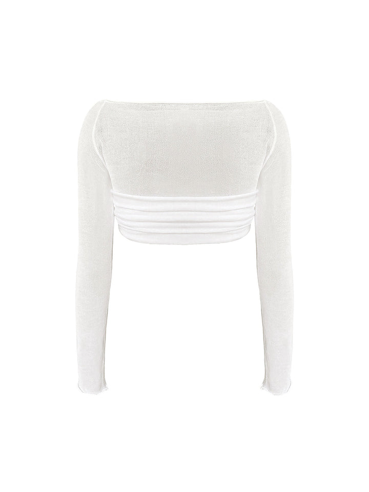 T-Shirt Court Semi-Transparente à Épaule Dénudée en Maille