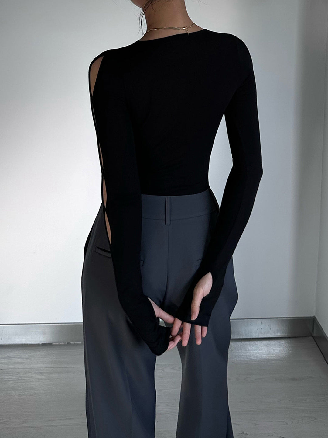 Bodysuit Manches Longues à Découpe en Trou de Serrure