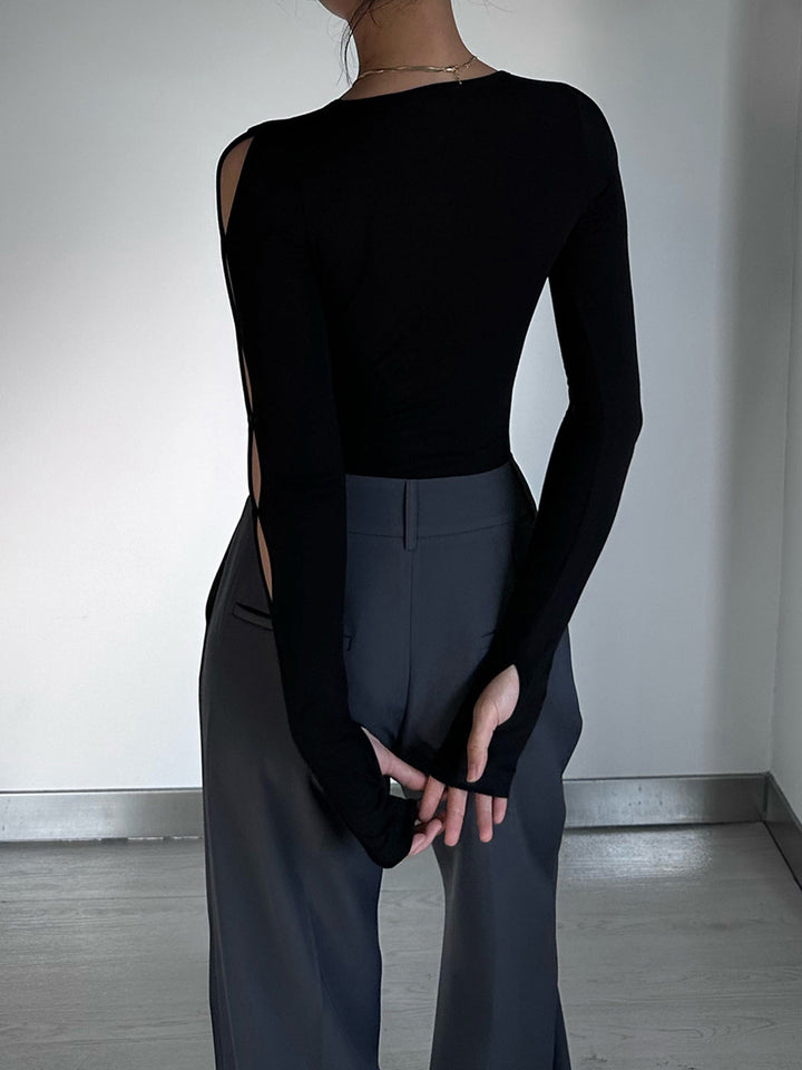 Bodysuit Manches Longues à Découpe en Trou de Serrure
