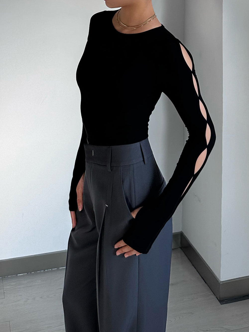 Bodysuit Manches Longues à Découpe en Trou de Serrure