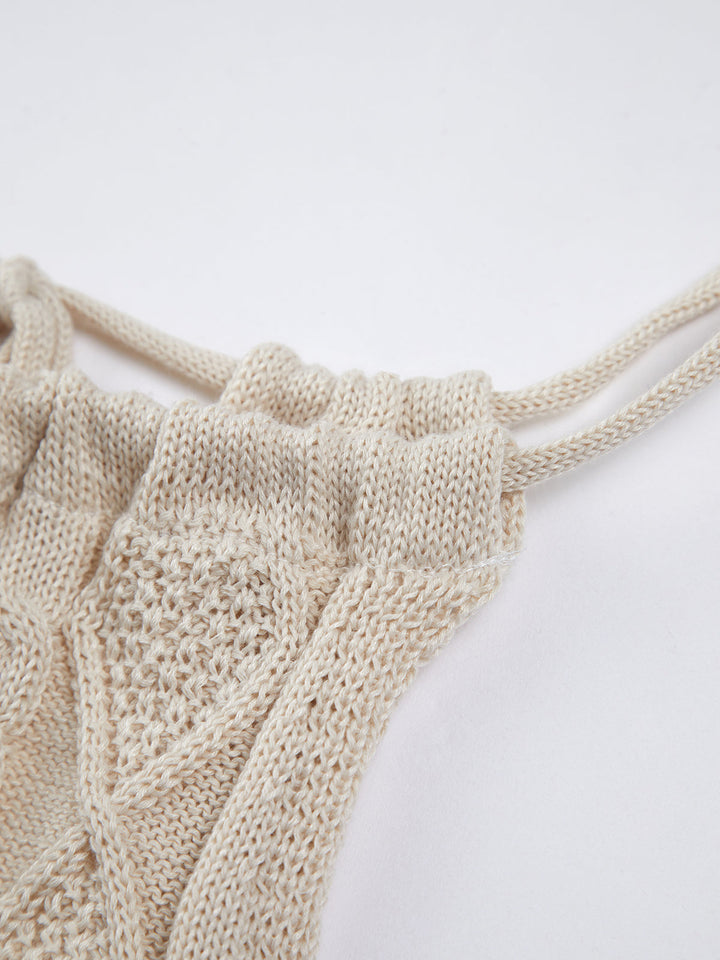 Top Court Dos Nu en Tricot Câblé à Cordon