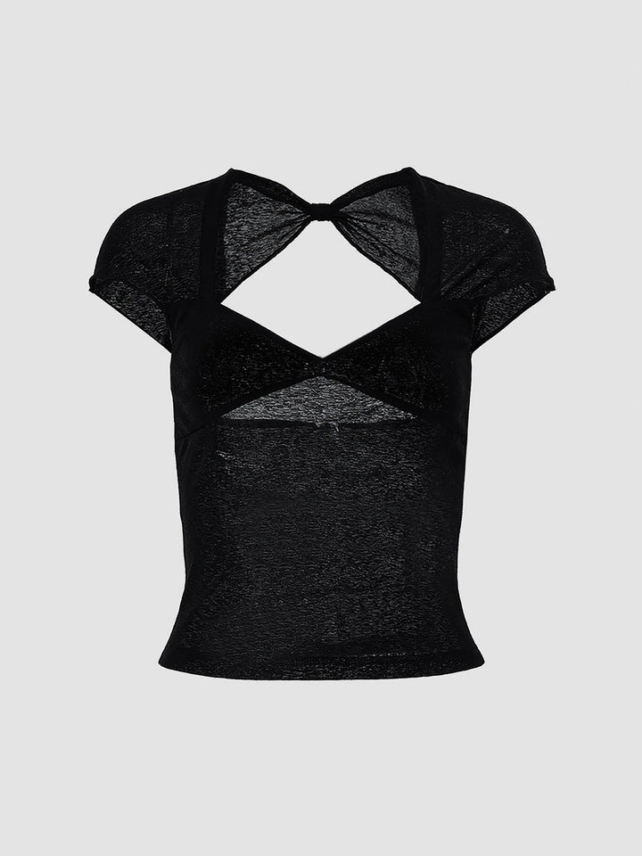T-shirt semi-transparente en maille avec dos ouvert