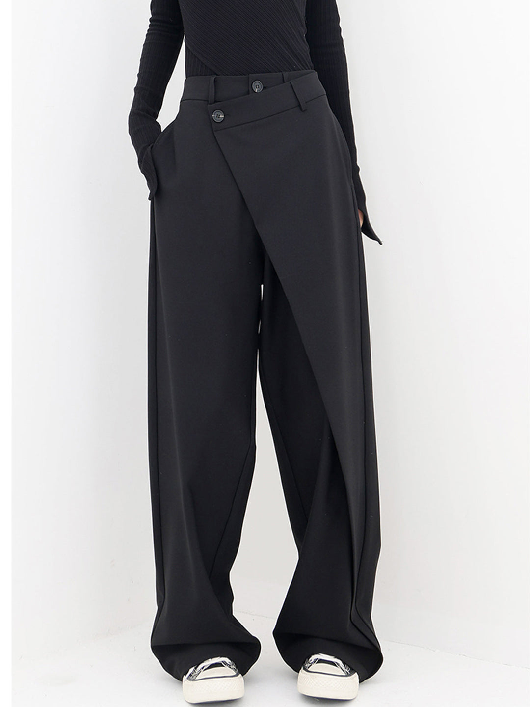 Pantalon Robe Large à Boutons et Superposition Asymétrique