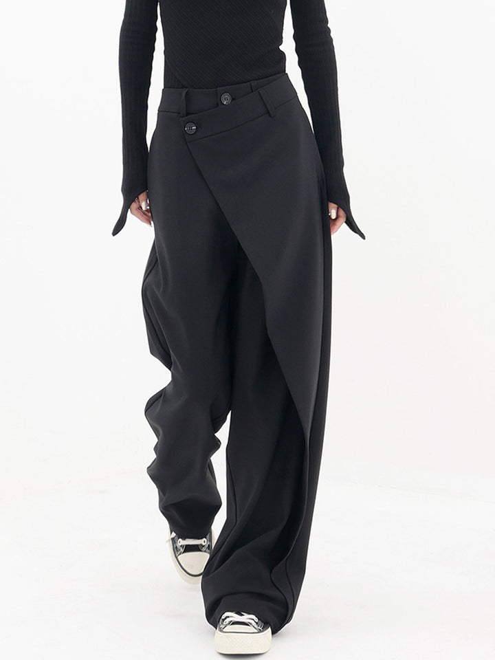 Pantalon Robe Large à Boutons et Superposition Asymétrique