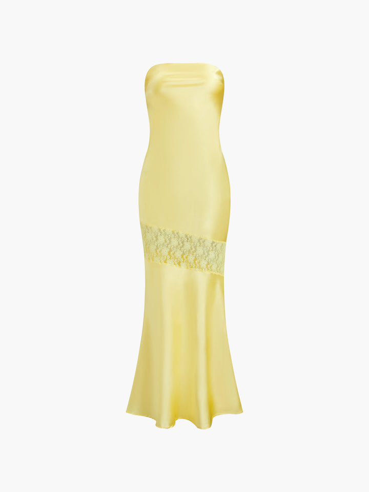 Robe Bustier Tube Longue Dentelle Asymétrique