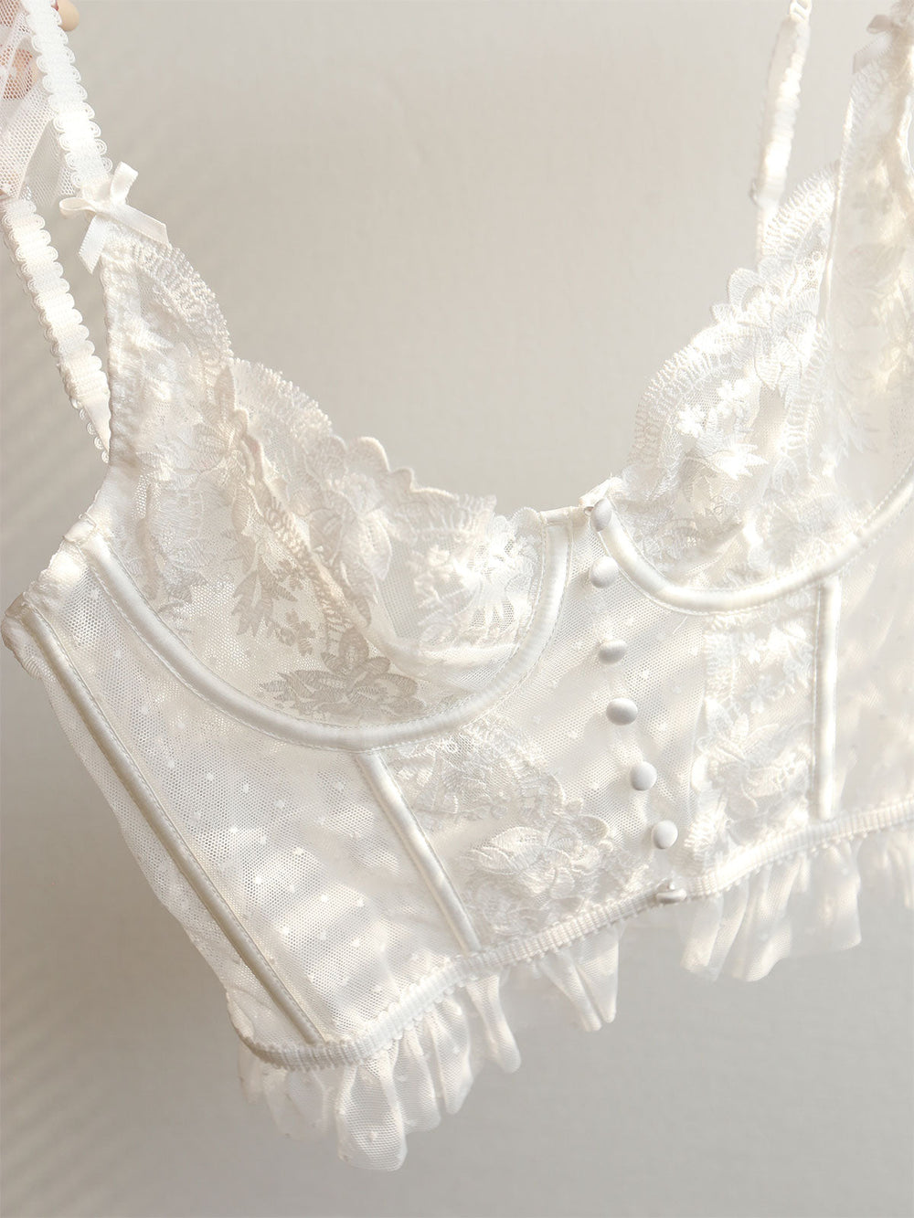 Débardeur Corset Court en Dentelle Transparente Florale
