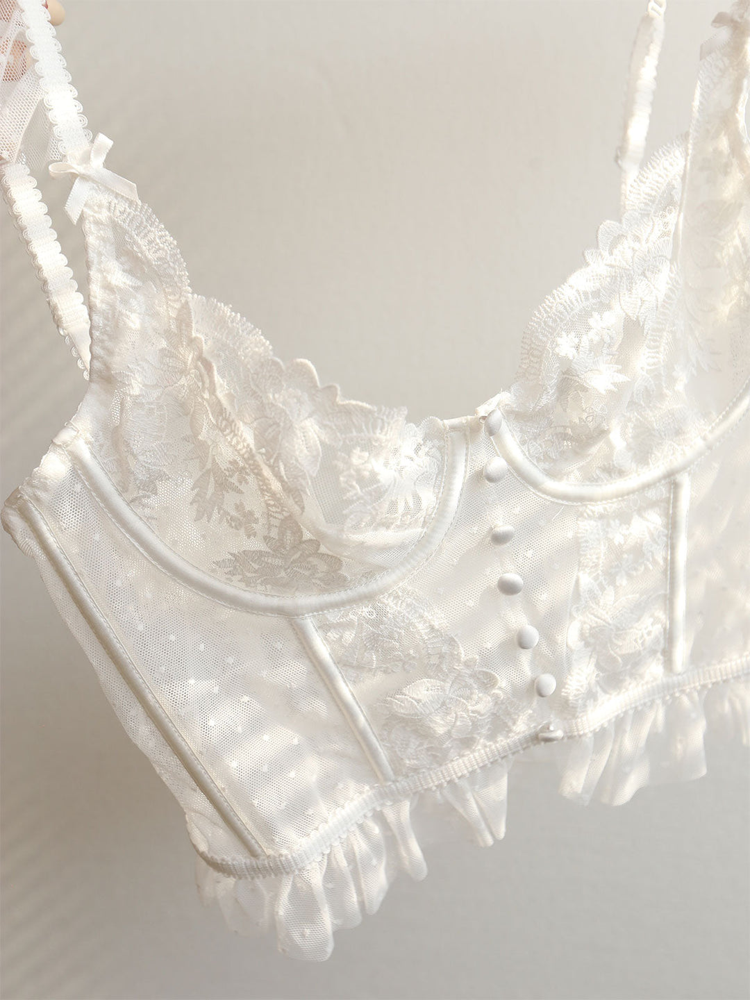 Débardeur Corset Court en Dentelle Transparente Florale