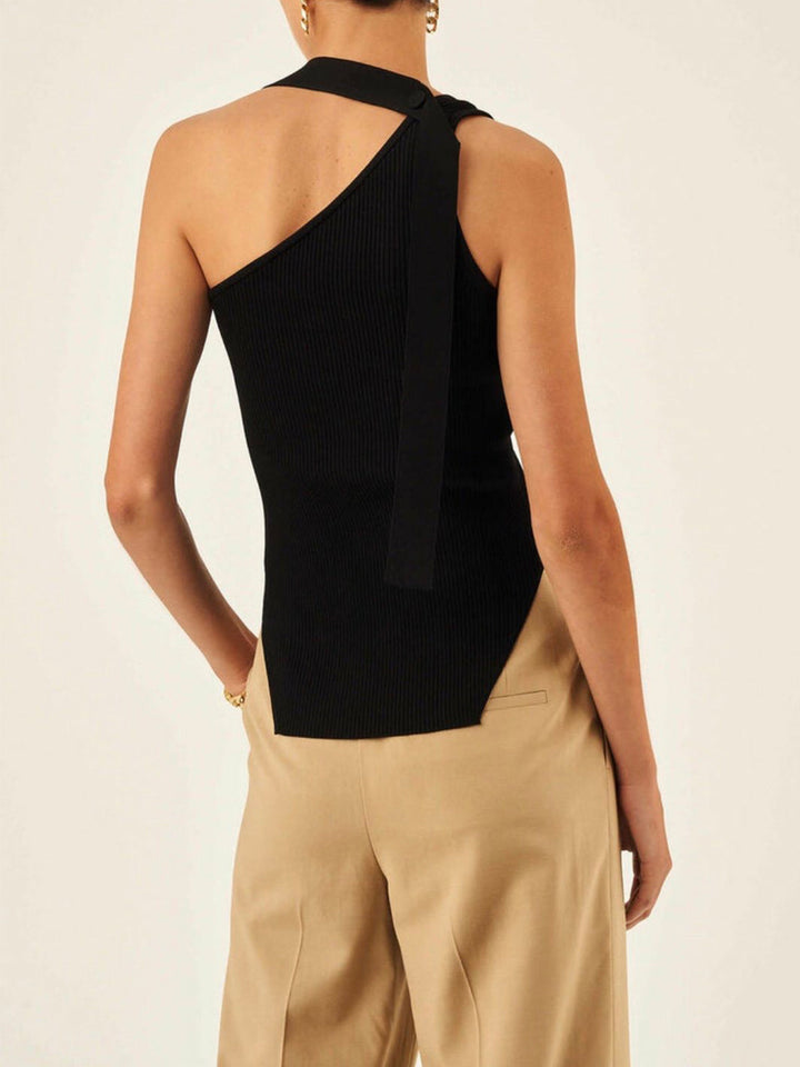 Gilet côtelé asymétrique à col bénitier