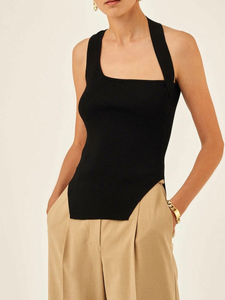 Gilet côtelé asymétrique à col bénitier