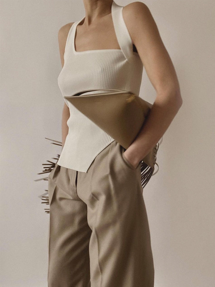 Gilet côtelé asymétrique à col bénitier