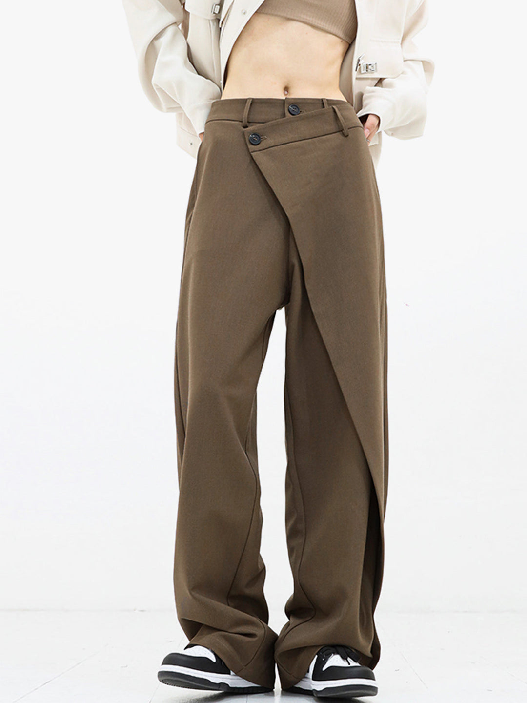 Pantalon Robe Large à Boutons et Superposition Asymétrique