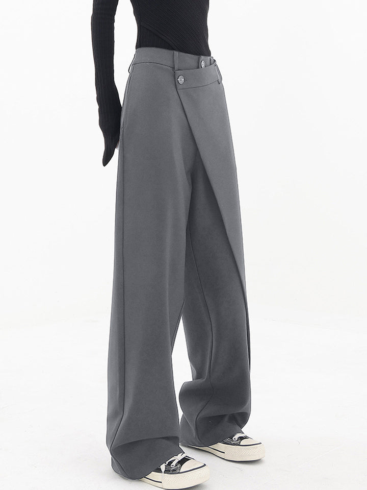 Pantalon Robe Large à Boutons et Superposition Asymétrique