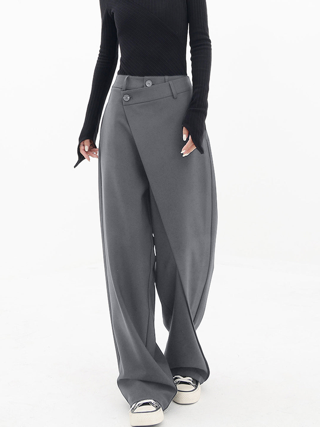 Pantalon Robe Large à Boutons et Superposition Asymétrique