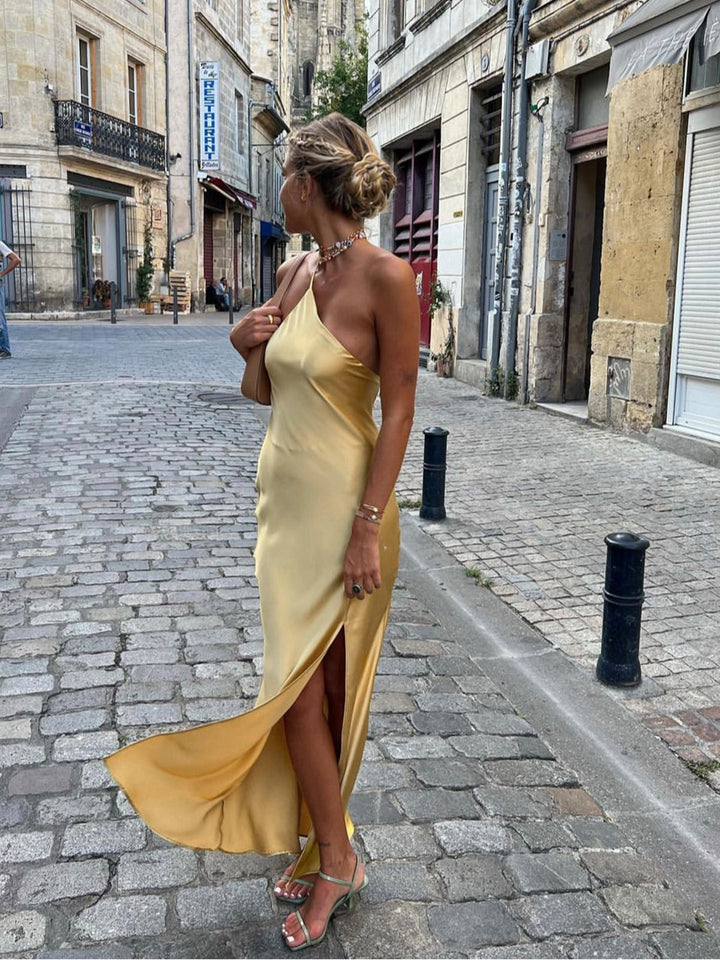 Robe Longue Satinée à Dos Ouvert et Fente "Moonlight"