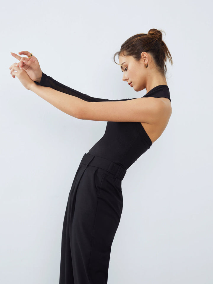 Chemise asymétrique à manches en mesh