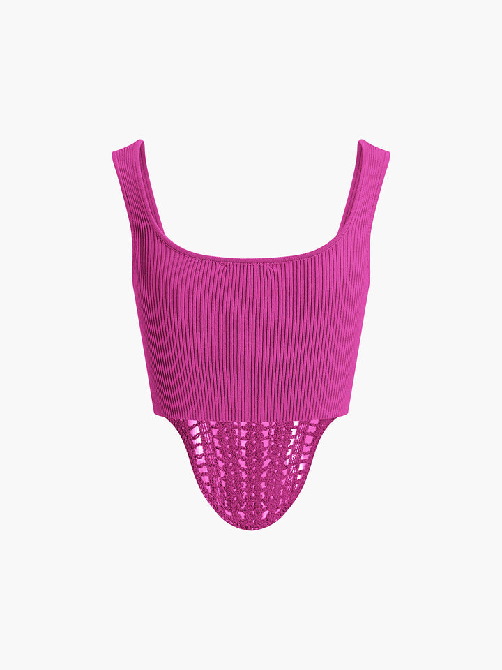 Top Court à Bretelles Contour et Passepoil Semi-Transparent en Crochet