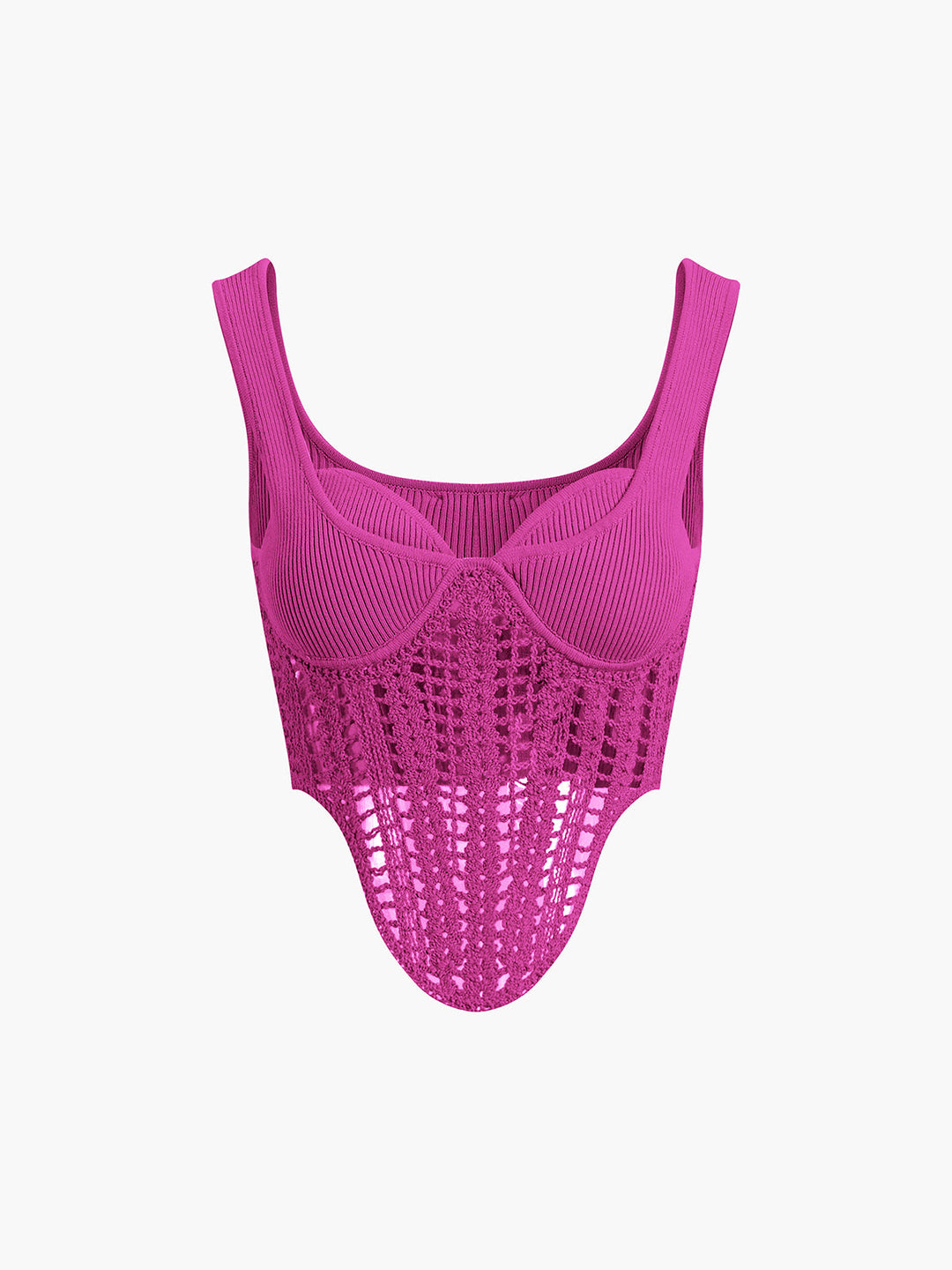 Top Court à Bretelles Contour et Passepoil Semi-Transparent en Crochet