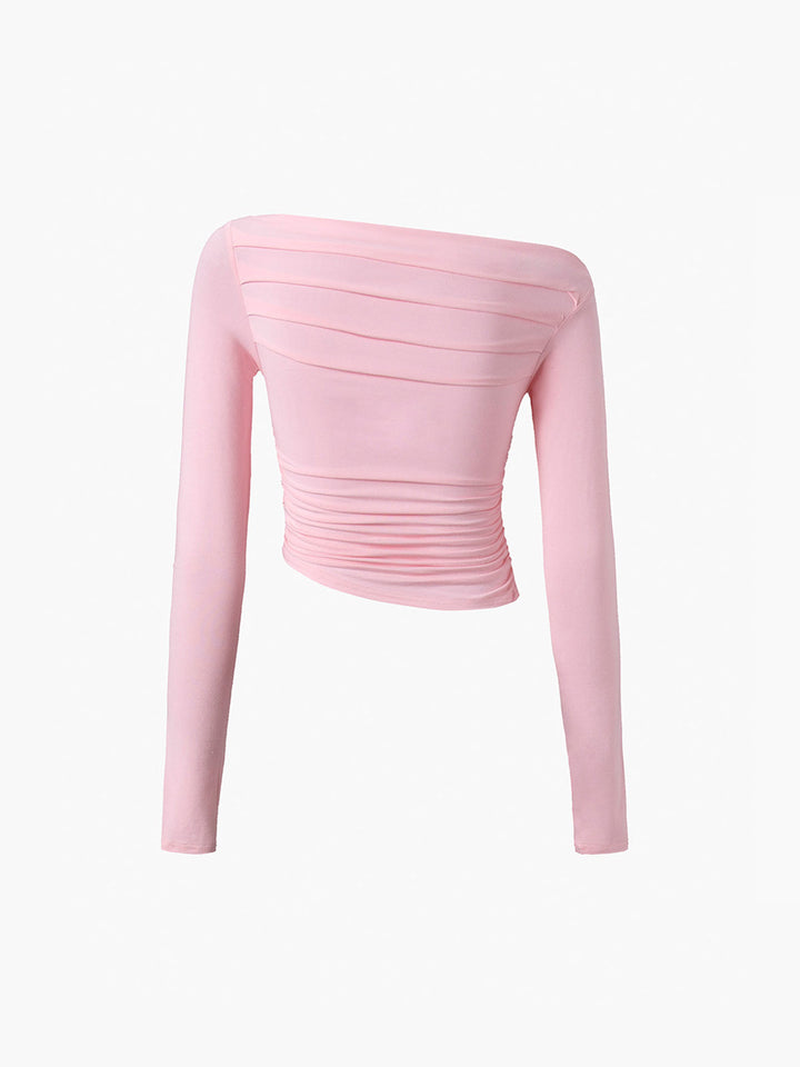 Chemise Asymétrique à Manches Longues et Épaules Dénudées